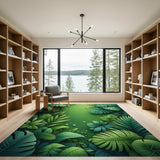 Green Lush Green Monstera Leaf Area Rug