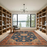 Medallion Navy Blue Traditional Persian Medallion Rug