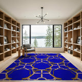 Navy Blue Gold Geometric Modern Area Rug