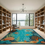 Teal Clownfish Underwater Kids Area Rug