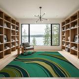 Teal Green Swirling Abstract Area Rug