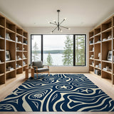 Navy Blue Coastal Starfish Wave Area Rug