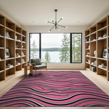 Vibrant Pink Black Wavy Line Area Rug