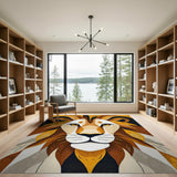 Golden Lion Face Geometric Area Rug
