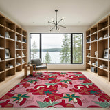 Vibrant Red Pepper Fruit Pattern Area Rug
