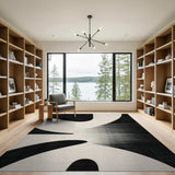 Bold Black White Curved Geometric Rug
