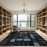 Grey Geometric Concrete Grid Rug