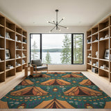 Teal Camping Tents Area Rug