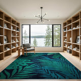 Navy Blue Tropical Palm Leaf Area Rug
