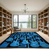 Blue Electric Guitars Geometric Area Rug