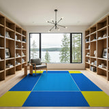 Blue Yellow Geometric Grid Area Rug