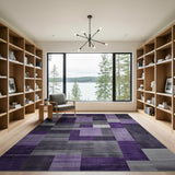 Geometric Modern Purple Purple Grey Geometric Block Area Rug