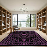 Ornate Pink Floral Medallion Rug on Black