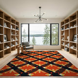 Vibrant Orange Diamond Geometric Southwestern Rug