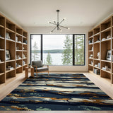 Abstract Layered Blue Teal Wave Area Rug