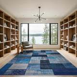 Blue Teal Patchwork Distressed Area Rug