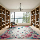 Pink Pink Peony Butterfly Floral Area Rug