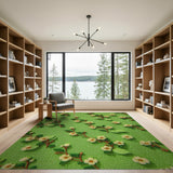 Verdant Green Rug with Yellow Blossom Motifs