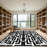 Black White Geometric Maze No. 11 Area Rug