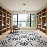 Ornate Black White Damask Floral Rug
