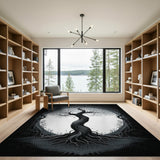 ODIKA Washable Tree of Life Rug, Black & White Low Pile Non-Slip Area Rug