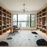 Black White Cosmic Galaxy Area Rug with Rocket