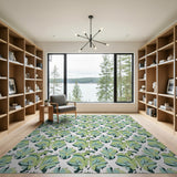 Mint Green Stylized Leaf Pattern Area Rug
