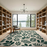 Green Leaf Pattern Beige Area Rug