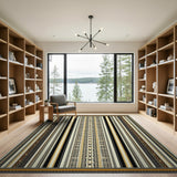Bold Black White Tribal Striped Area Rug