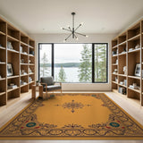 Ornate Orange Floral Frame Area Rug