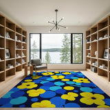 Yellow Flowers and Blue Dots Navy Area Rug