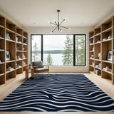 Navy White Wavy Ocean Area Rug