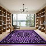 Purple Geometric Modern Area Rug with Intricate Black Patterns