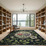 Vintage Floral Oval Frame Area Rug