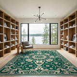 Traditional Persian Ornate Green Persian Medallion Area Rug