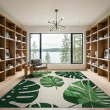 Coastal Beach Green Lush Green Monstera Leaf Area Rug