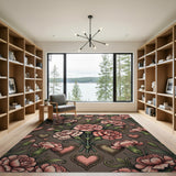 Ornate Pink Carnation Hearts Floral Rug