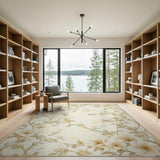 Elegant Beige Peony Branch Area Rug