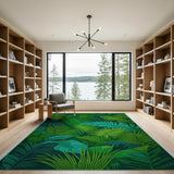 Lush Green Monstera Palm Leaf Boho Chic Area Rug