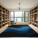 Wavy Black Blue Abstract Area Rug