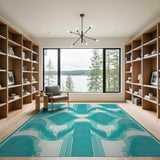 Teal Wave Abstract Geometric Area Rug