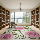 Vintage Pink Roses Vine Floral Area Rug