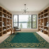 Emerald Green Ornate Fleur-de-Lis Area Rug