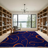 Orange Swirl Starry Navy Abstract Area Rug
