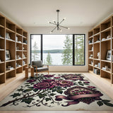 Vintage Purple Roses Peonies Floral Rug