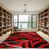 Bold Red Black Zebra Brush Stroke Abstract Rug