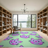 Cute Purple Cartoon Cat Faces Area Rug