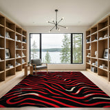 Red Vibrant Red Wavy Abstract Area Rug