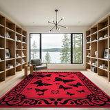 Red Butterfly Silhouette Area Rug with Ornate Black Frame