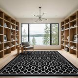 Intricate Black White Geometric Modern Area Rug